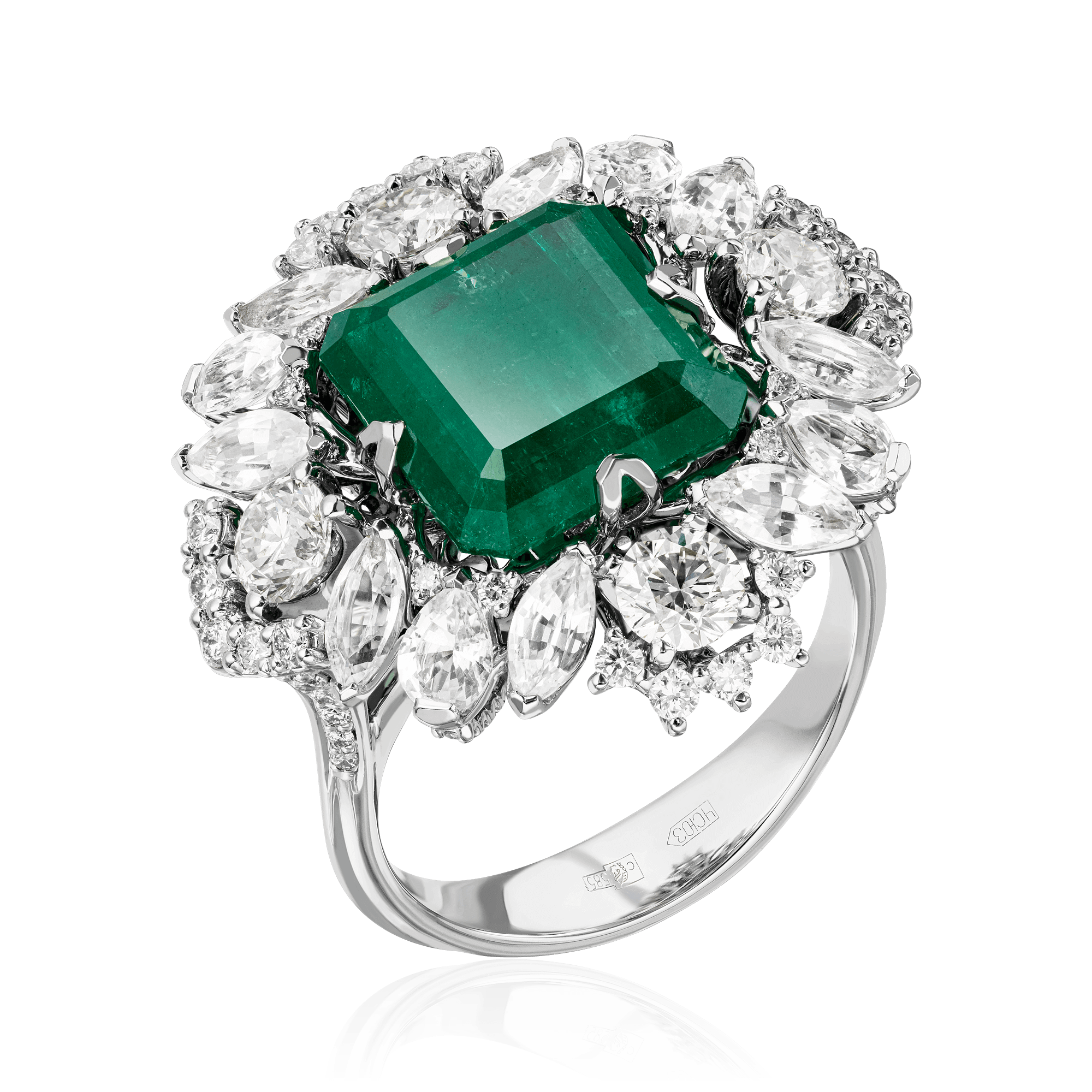 Emerald white. Диамант кольцо с изумрудом 3010007. 0.561 Карат изумруд. 0.115 Карат изумруд.