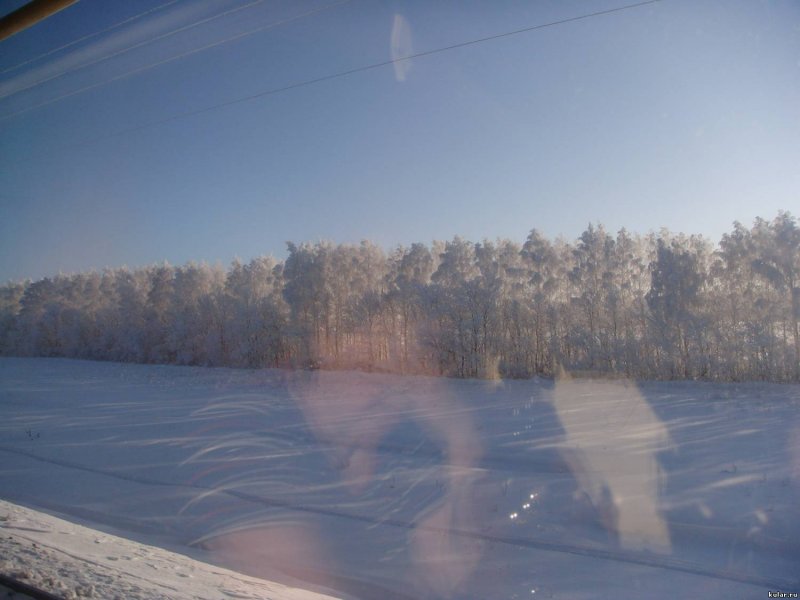 Зима вид из окна автобуса
