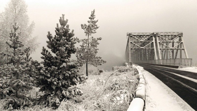 Мост через Ангару зимой Усть-Илимск