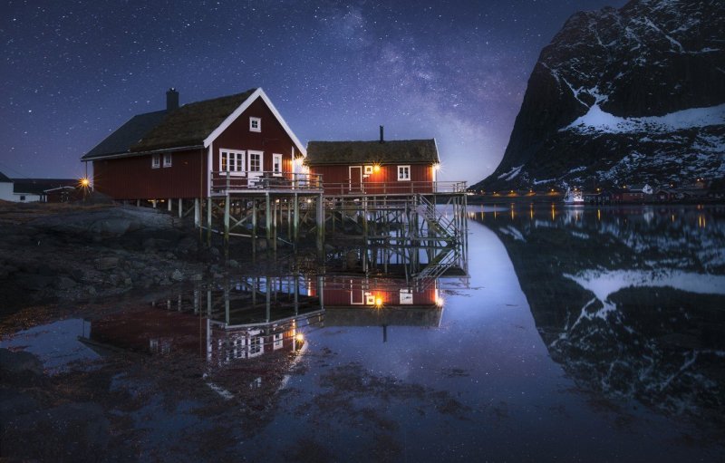Лофотенские острова Норвегия ночь