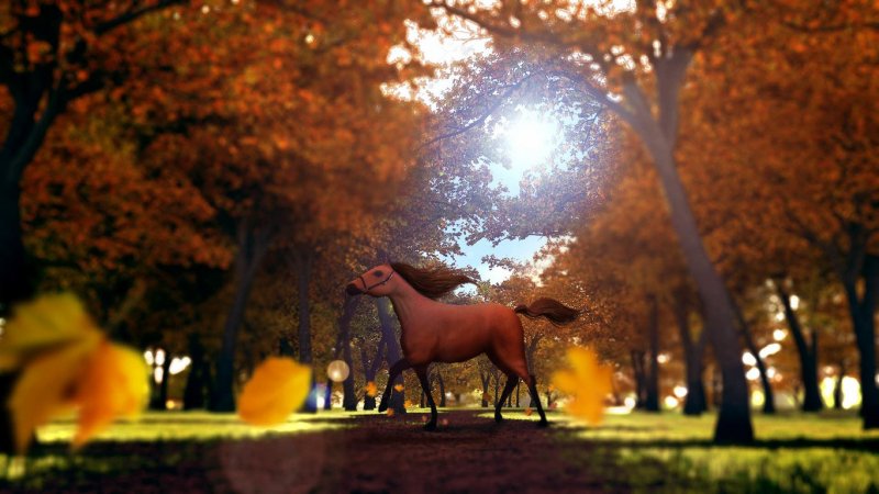 Лошадь в листве