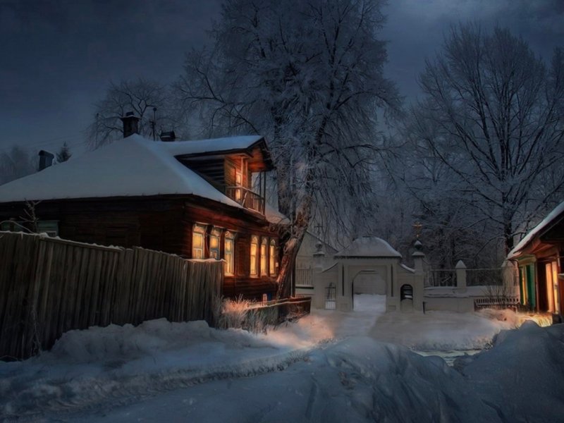 Художник Сергей Дорофеев зимний вечер в деревне