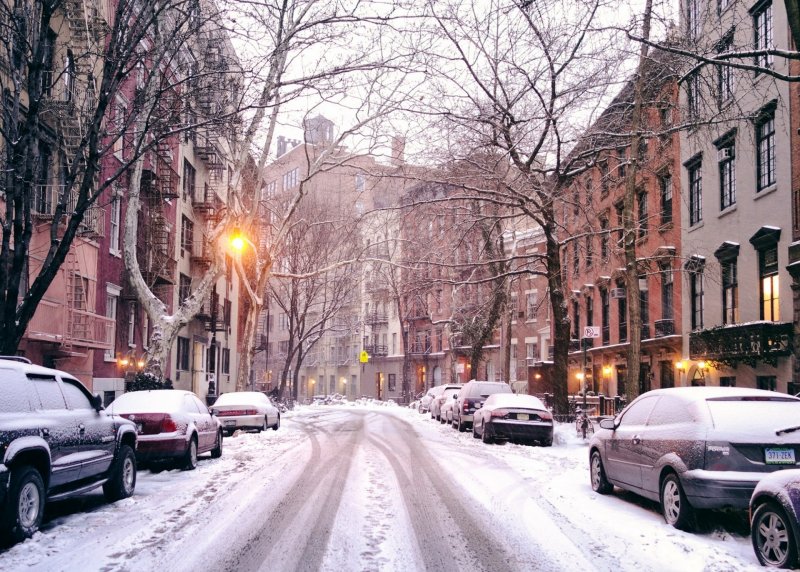 Нью-Йорк улица Бруклин зима
