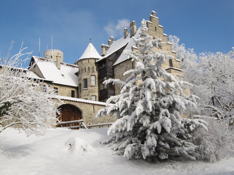 Замок Лихтенштайн Баден-Вюртемберг Германия зимой
