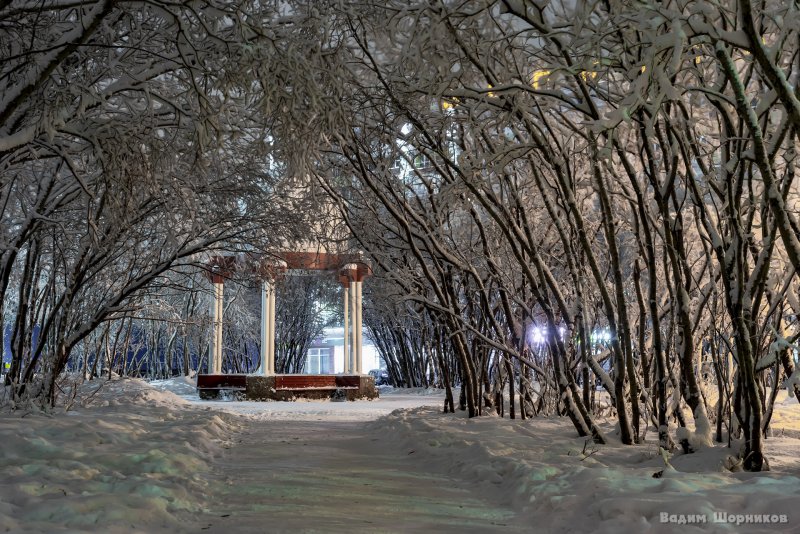 Центральная площадь Воркута зимой