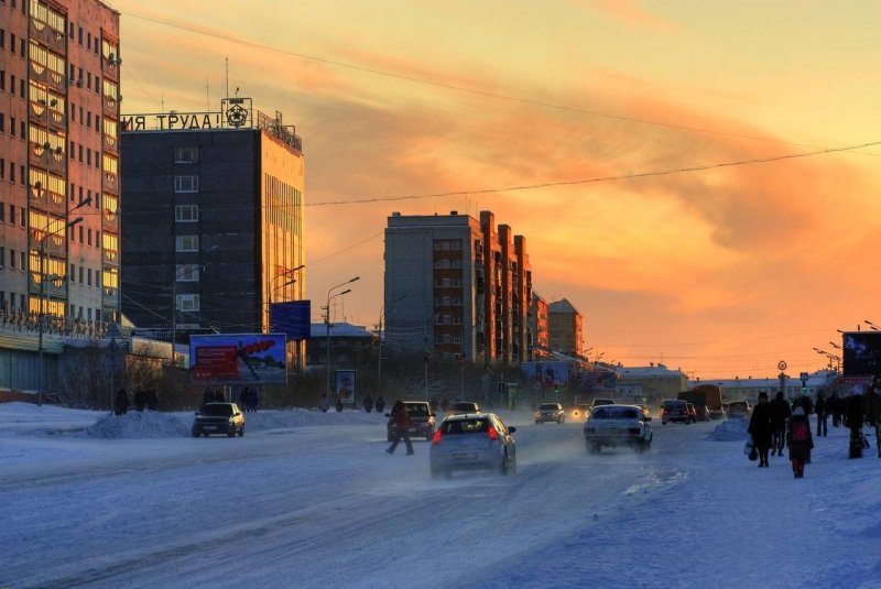 Центральная площадь Воркута зимой