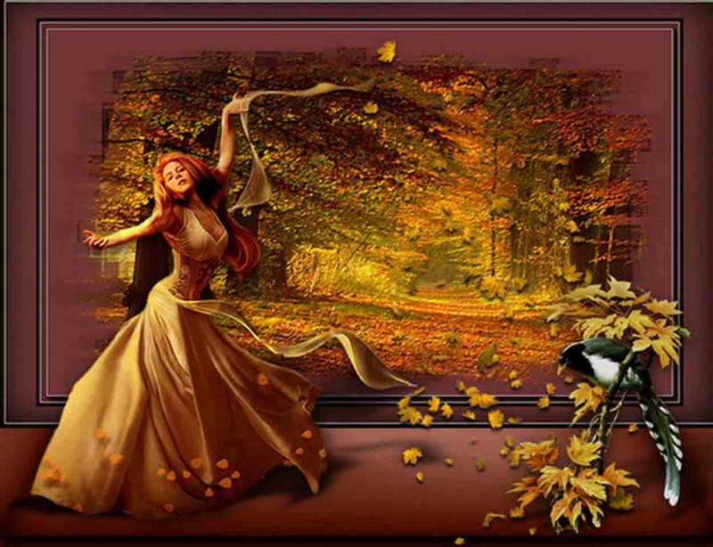 Женщина танцует осень