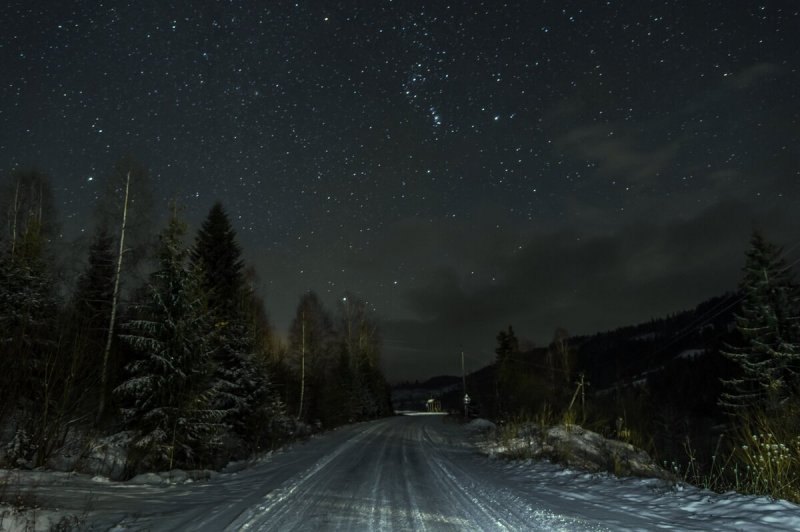 Дорога зима ночь