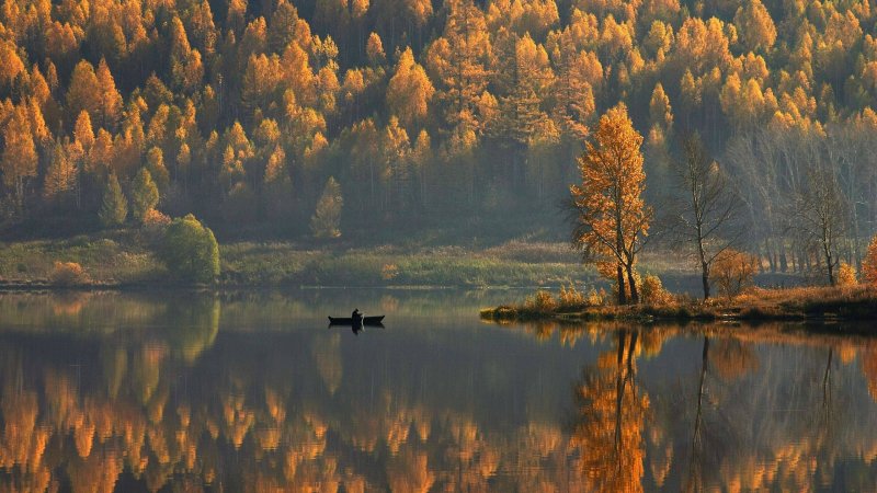 Осенний пейзаж с отражением в воде