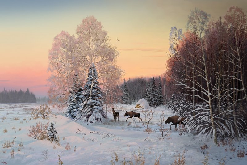 Карл Розен зимний лес картина