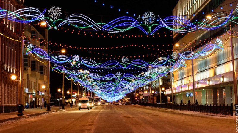 Улица Ленина Уфа ночью