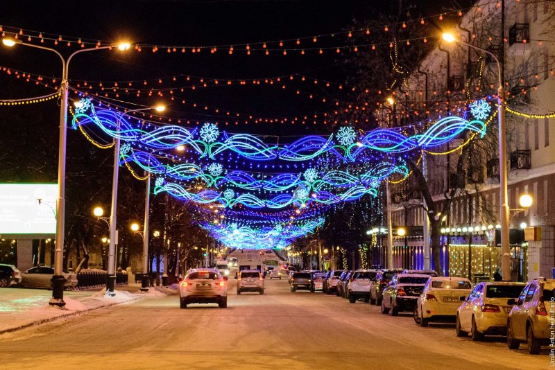 Улица Ленина Уфа ночью