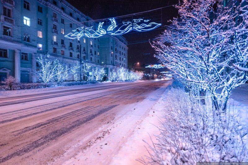Мурманск улицы города зима