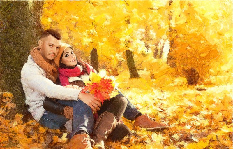Осенняя фотосессия влюбленной пары