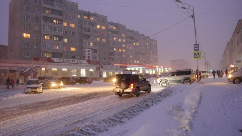 Улицы Магадана зимой