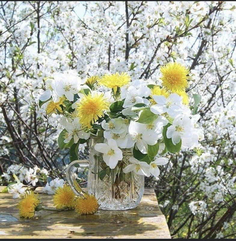 Весенние цветы и чай