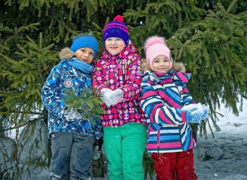 Дети на прогулке зимой в детском саду