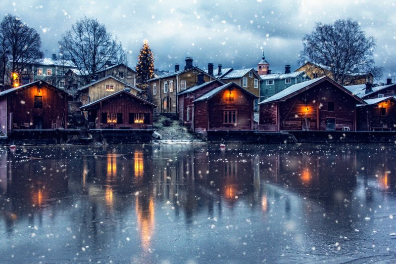 Ночная финская деревня
