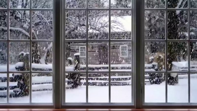 Красивое окно с зимним пейзажем
