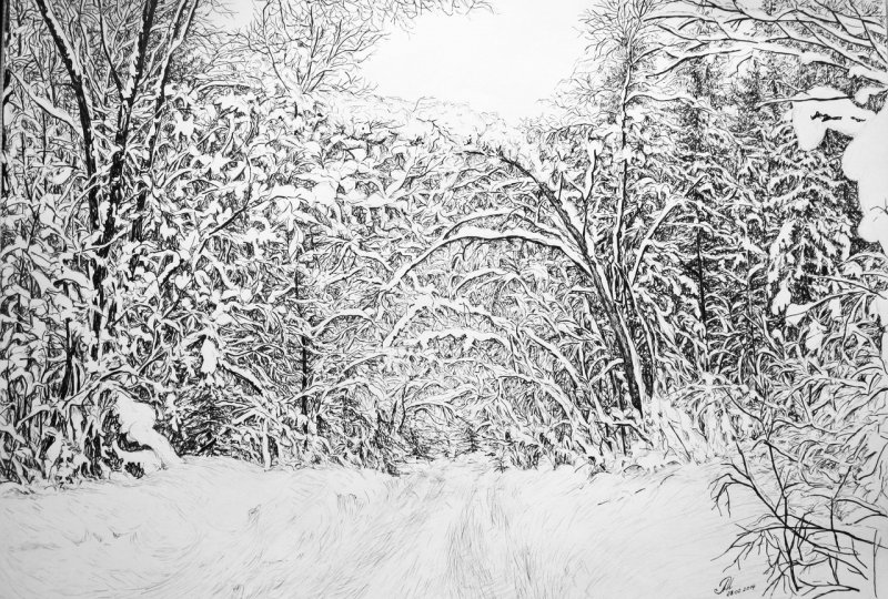 Картинки зимний пейзаж для срисовки