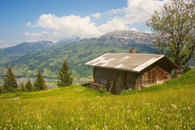 Долина в Швейцарии с домиками