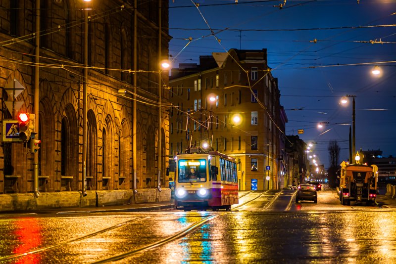 Трамвай Санкт-Петербург зима вечер