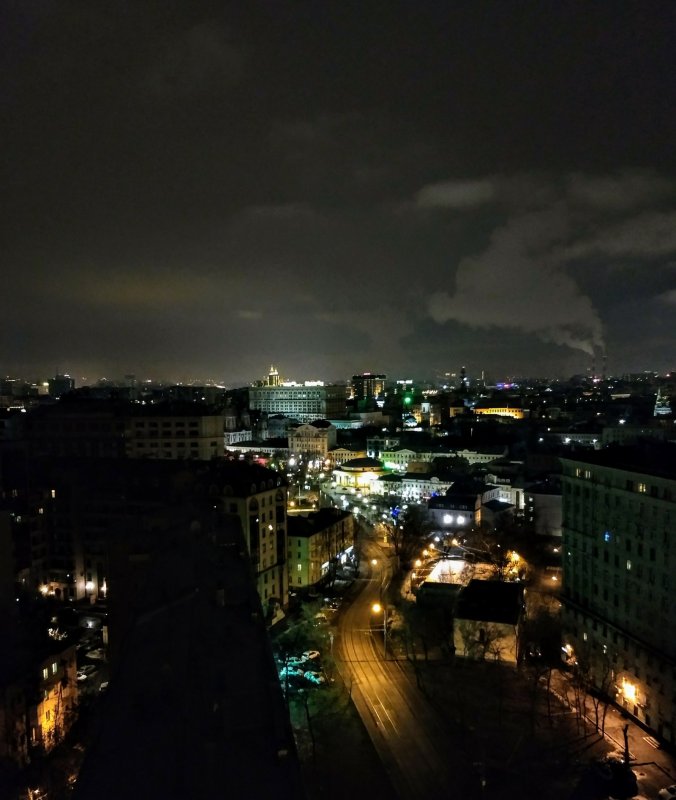 Ночной город с крыши панорама