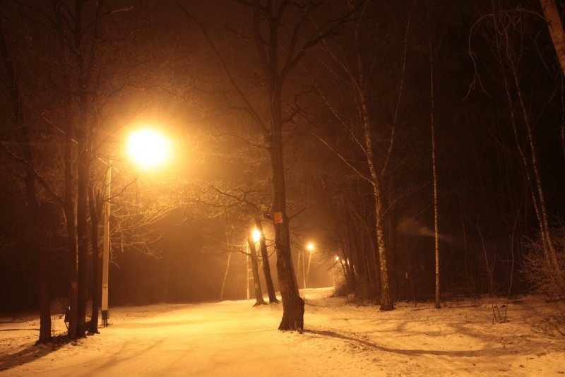 Зимняя аллея с фонарями