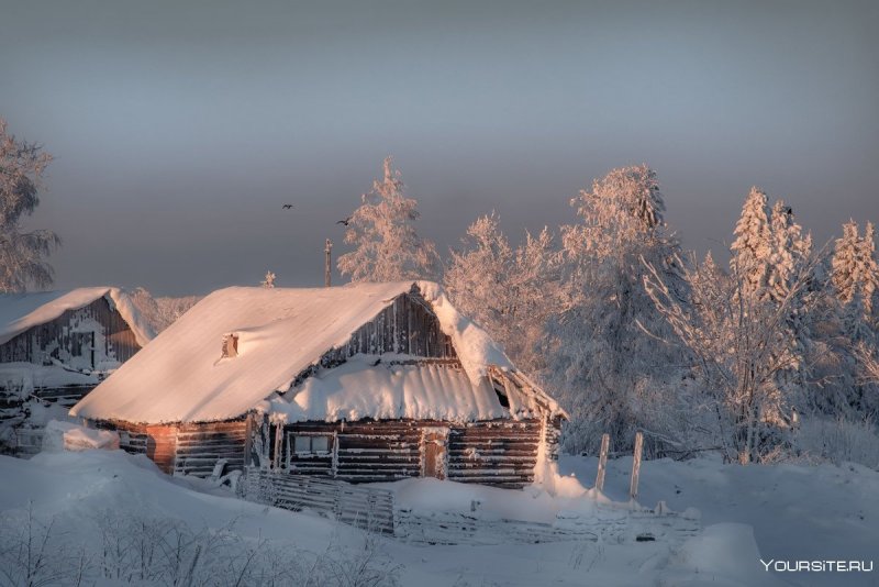 Зима изба деревня