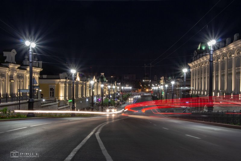 Омск Любинский проспект ночью