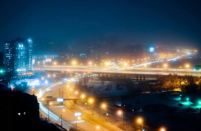 Ночной зимний Новосибирск