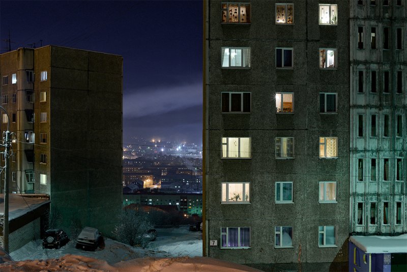 Русский город ночью с пятиэтажки