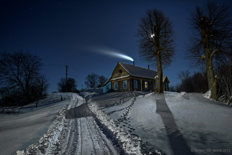 Деревня зимой ночью