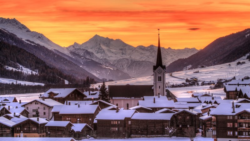 Швейцария Гриндельвальд зима ночь