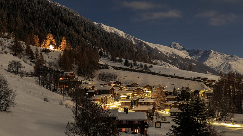 Швейцария Гриндельвальд зима ночь