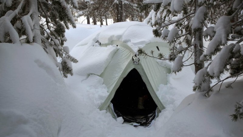 Зимний лагерь в лесу