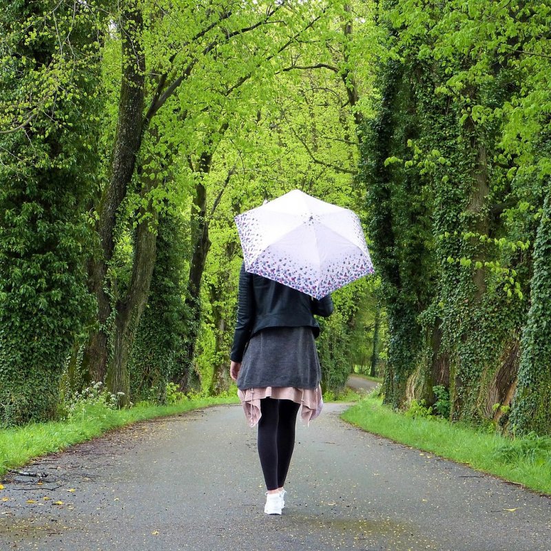 Девушка с зонтом сзади