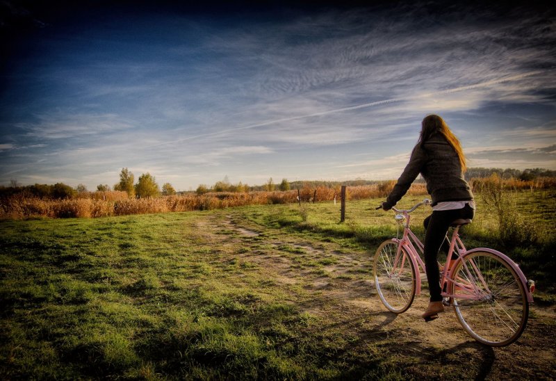 Девушка на велосипеде в поле