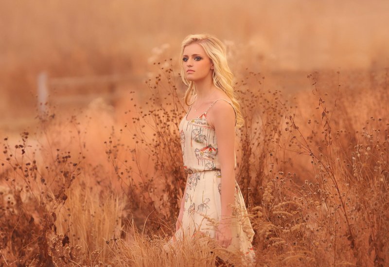Девушка блондинка в поле