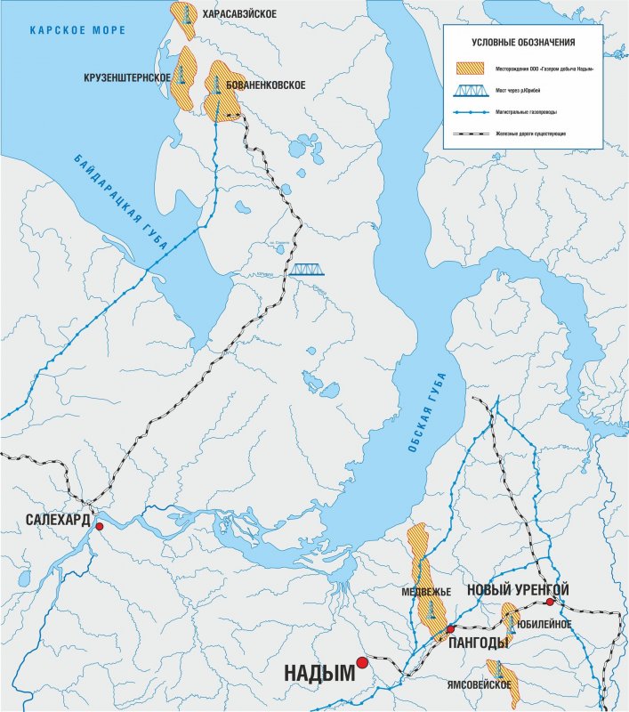 Харасавэйское месторождение на карте Ямала