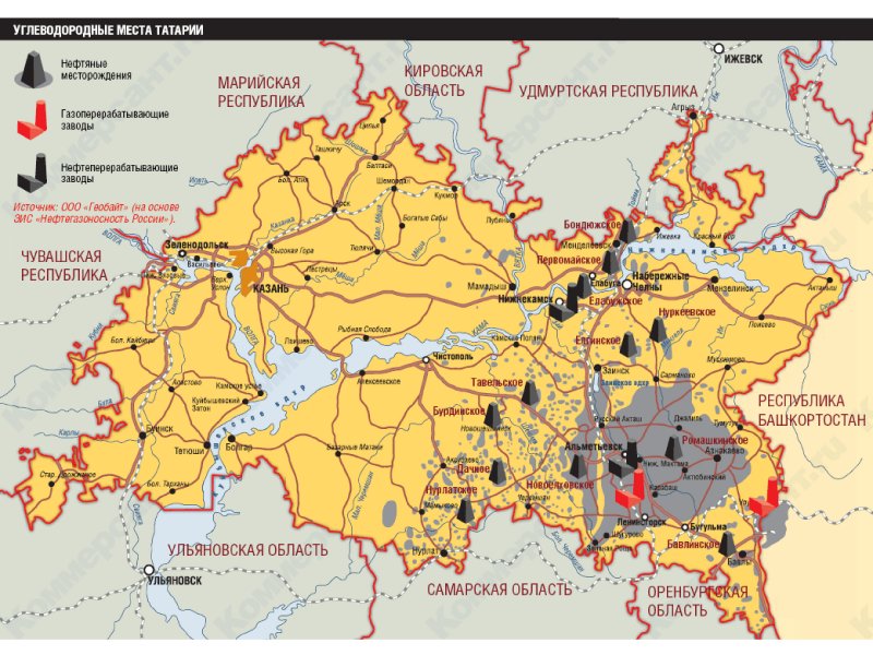 Карта нефтяных месторождений Татарстана