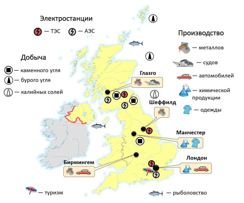 Месторождения полезных ископаемых в Великобритании на карте