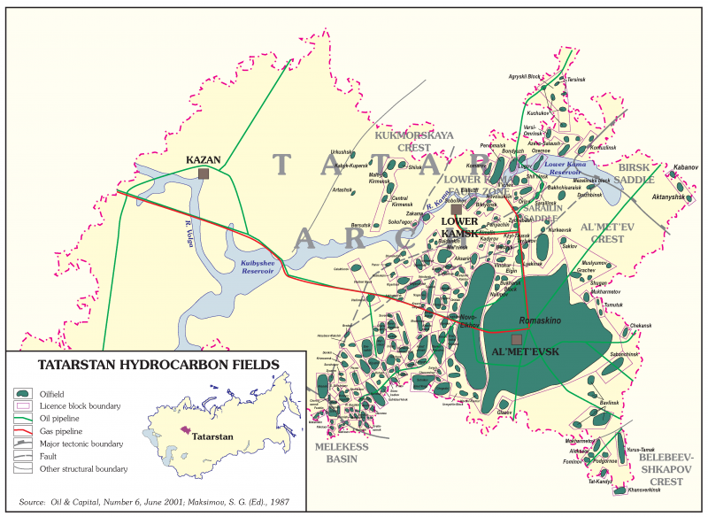 Карта месторождений нефти Татарстана