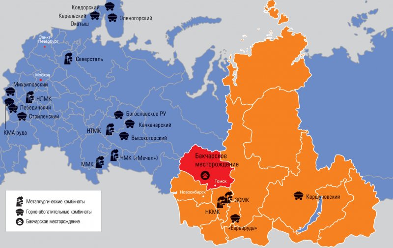 Бакчарское железорудное месторождение на карте России
