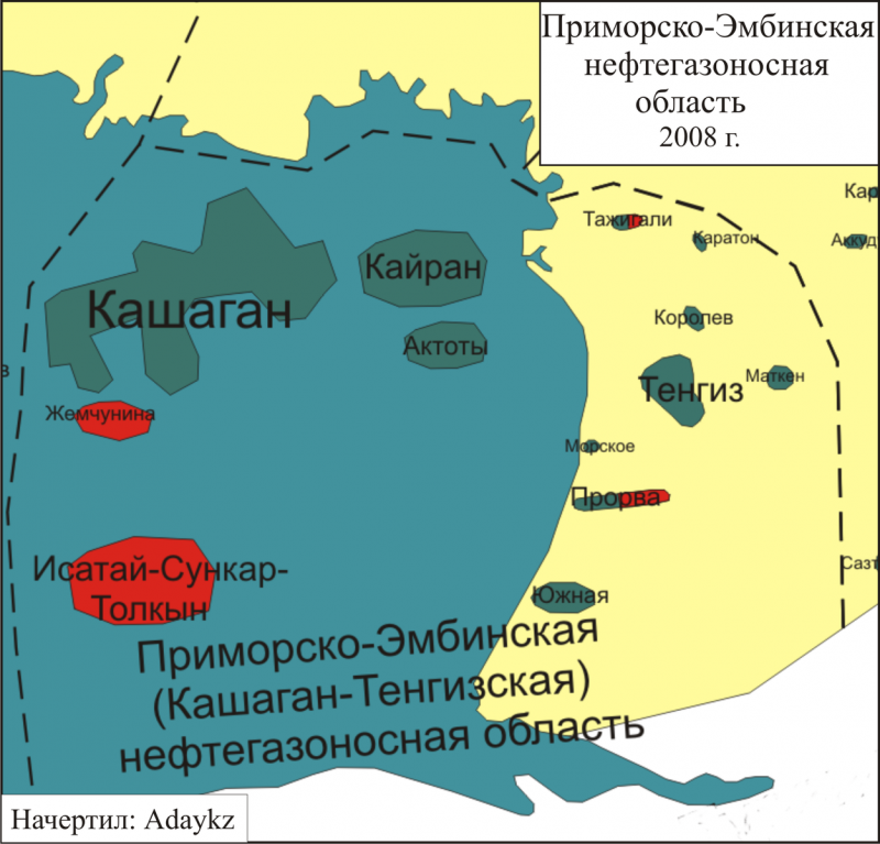 Месторождение Тенгиз на карте Казахстана
