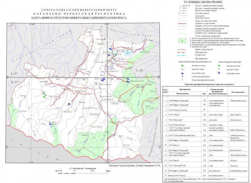 Карта месторождений кавказских Минеральных вод