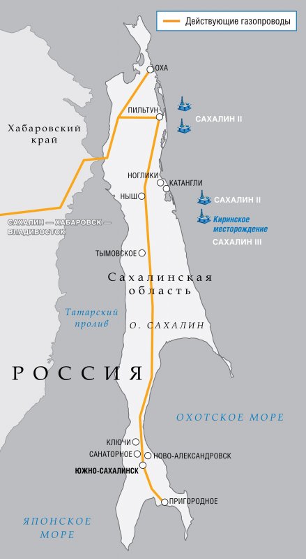 Киринское месторождение на карте Сахалина