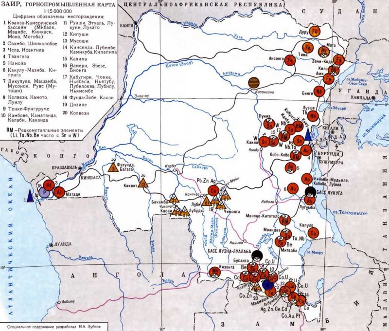 Карта полезных ископаемых Демократическая Республика Конго