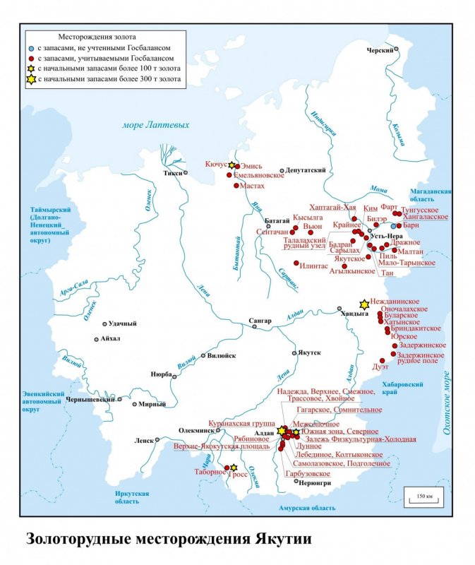 Месторождения золота в Якутии на карте