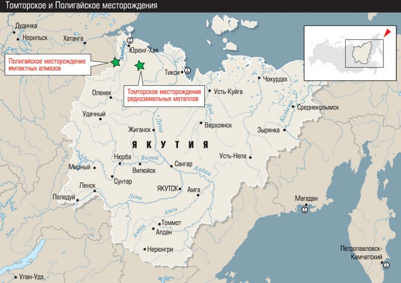 Томторское месторождение на карте Якутии